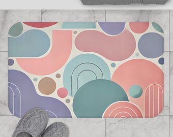 Boho Chic Bath Mat, Colorful Abstract Design, Bathroom Decor, Gift for Her, Modern Home Accessory, Self-Care Essentials