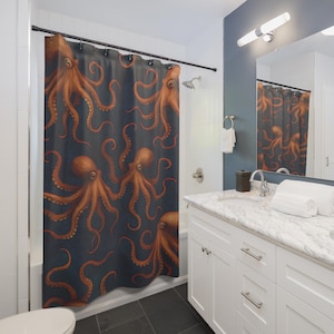 Ocean-Inspired Shower Curtain with Octopus Design, Nautical Bathroom Decor, Aquatic Theme, Gift for Ocean Lovers, Coastal Vibes
