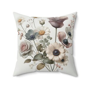 Botanical Floral Square Pillow, Cozy Home Decor, Cushion for Living Room, Flower Print Pillow, Gift for Flower Lovers