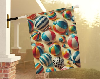 Colorful Beach Ball Garden Banner, Vibrant Outdoor Decor, Summer Yard Sign, Fun Party Decoration, Home & Garden Art
