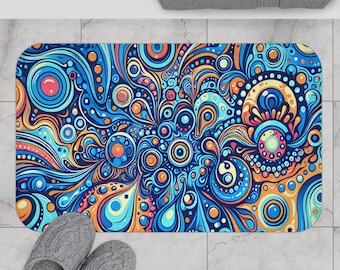Colorful Bohemian Bath Mat | Vibrant Bathroom Decor, Unique Gift for Home, Zen Shower Rug, Boho Vibe Mat, Colorful Home Accents