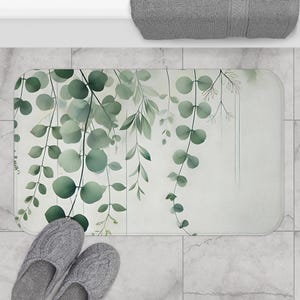 Botanical Greenery Bath Mat - Soft Area Rug for Bathroom, Floral Decor, Housewarming Gift, Eco-Friendly Home