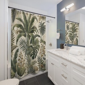 Tropical Paradise Shower Curtain - Boho Bathroom Decor, Jungle Vibes, Nature-Themed Gift, Summer Bathroom Accessory, Eco-Friendly Design image 3