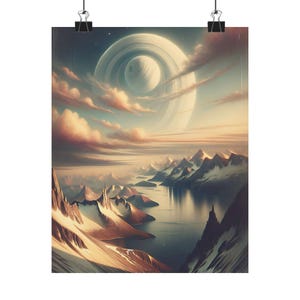 Pósteres verticales mate serenos, arte mural tranquilo, impresiones de naturaleza, decoración del hogar, regalo para amantes de la naturaleza, montañas y escenas espaciales.