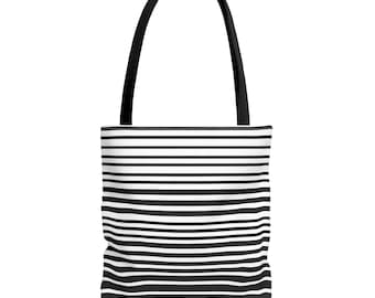 Black and White Stripe Beach Shopping Bag, Travel Tote, Grocery Bag, Reusable Tote Bag, Eco-Friendly Bag