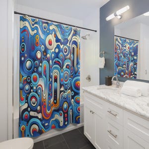 Tende da doccia moderne Boho - Design astratto vibrante per l&#39;arredo del bagno, accessori artistici per il bagno, regalo per inaugurazione della casa, colorate