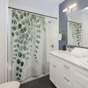 Botanical Modern Shower Curtain, Green Plant Decor, Natural Home Aesthetic, Modern Bathroom Style, Eco-Friendly Gift for Her
