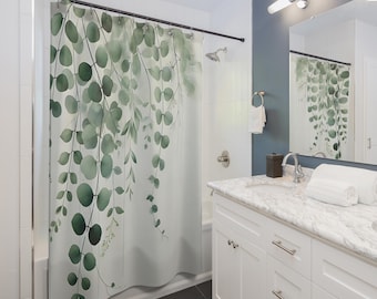 Botanical Modern Shower Curtain, Green Plant Decor, Natural Home Aesthetic, Modern Bathroom Style, Eco-Friendly Gift for Her