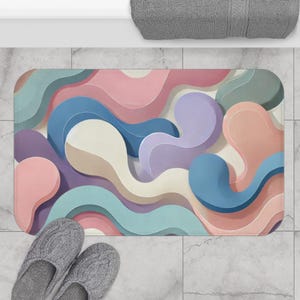 Pastel Colored Bath Mat - Soft and Cozy Bathroom Rug, Decorative Accent for Bathrooms, Shower Mat, Non-Slip Rubber Backing, Machine Washable