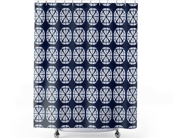 Japanese Shibori Indigo Shower Curtain - Navy Blue Tie-Dye Pattern, Boho Bathroom Decor, Artisan Style, Water Resistant, Bath Makeover Gift
