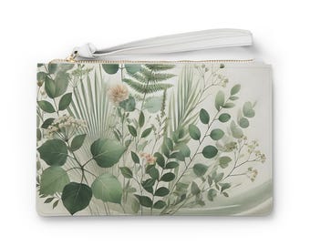 Botanical Greenery Clutch Bag | Eucalyptus Fern Floral Print, Ladies Purse