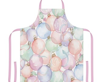 Pastelkleurige kerstversieringen schort | Keukenschort voor kerstbal, keukenaccessoire