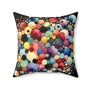 Colorful Abstract Throw Pillow, 18 x 18 & 20 x 20, Modern Watercolor Circle Cushion, Vibrant Art Pillow for Home Décor