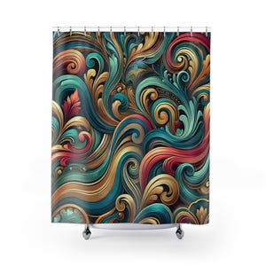 Contemporary Style Shower Curtains, Abstract Bathroom Decor, Colorful Swirl Pattern Bath Curtain, Unique Home Accessories, Modern Artistic