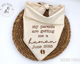 Embroidered Dog Pregnancy Announcement Bandana with Custom Date