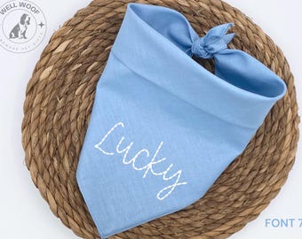 Hand Stitched Name Dog Bandana: Personalized Cotton Pet Bib