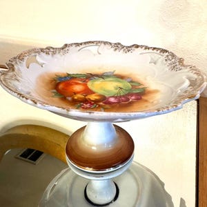 1930’s Hand-Painted Fruit Pedestal Dish-Vintage Centerpiece Cottage Chic.
