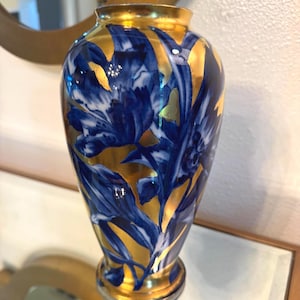 Antique Thomas Forester Vase – 9.5” Cobalt Blue & Gold – Hand Painted English Art Pottery