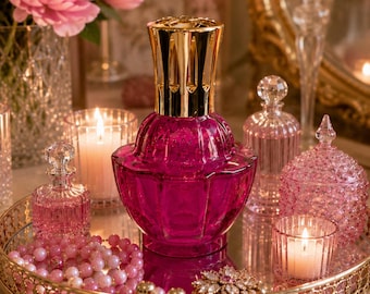 Vintage Lampe Berger Pink Fragrance Lamp Made in France Fuchsia Glass French Home Decor