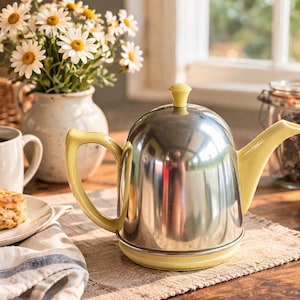 Vintage Hall China Drip-O-Lator Teapot: Yellow Ceramic Coffee Pot, 1940s USA