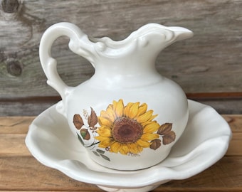Vintage Mccoy Sunflower Pitcher and Bowl Set: 1970s USA Pottery