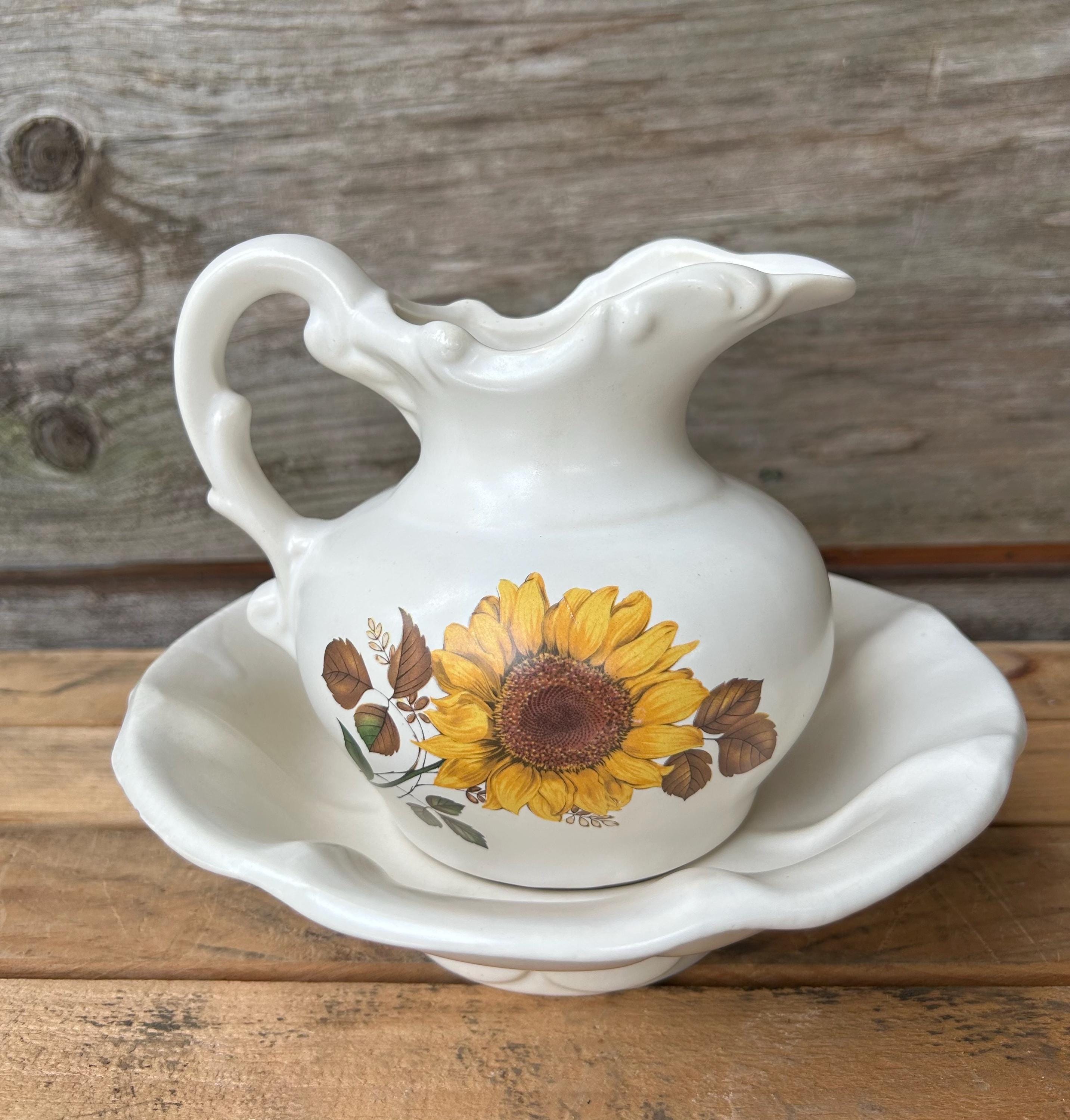 Vintage Mccoy Sunflower Pitcher and Bowl Set: 1970s USA Pottery