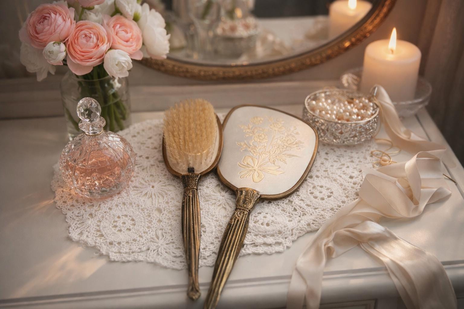 green emerald velvet dress Rose Gold Pink Ornate Dressing Table Triple Mirror – Melody Maison Ltd main image 0