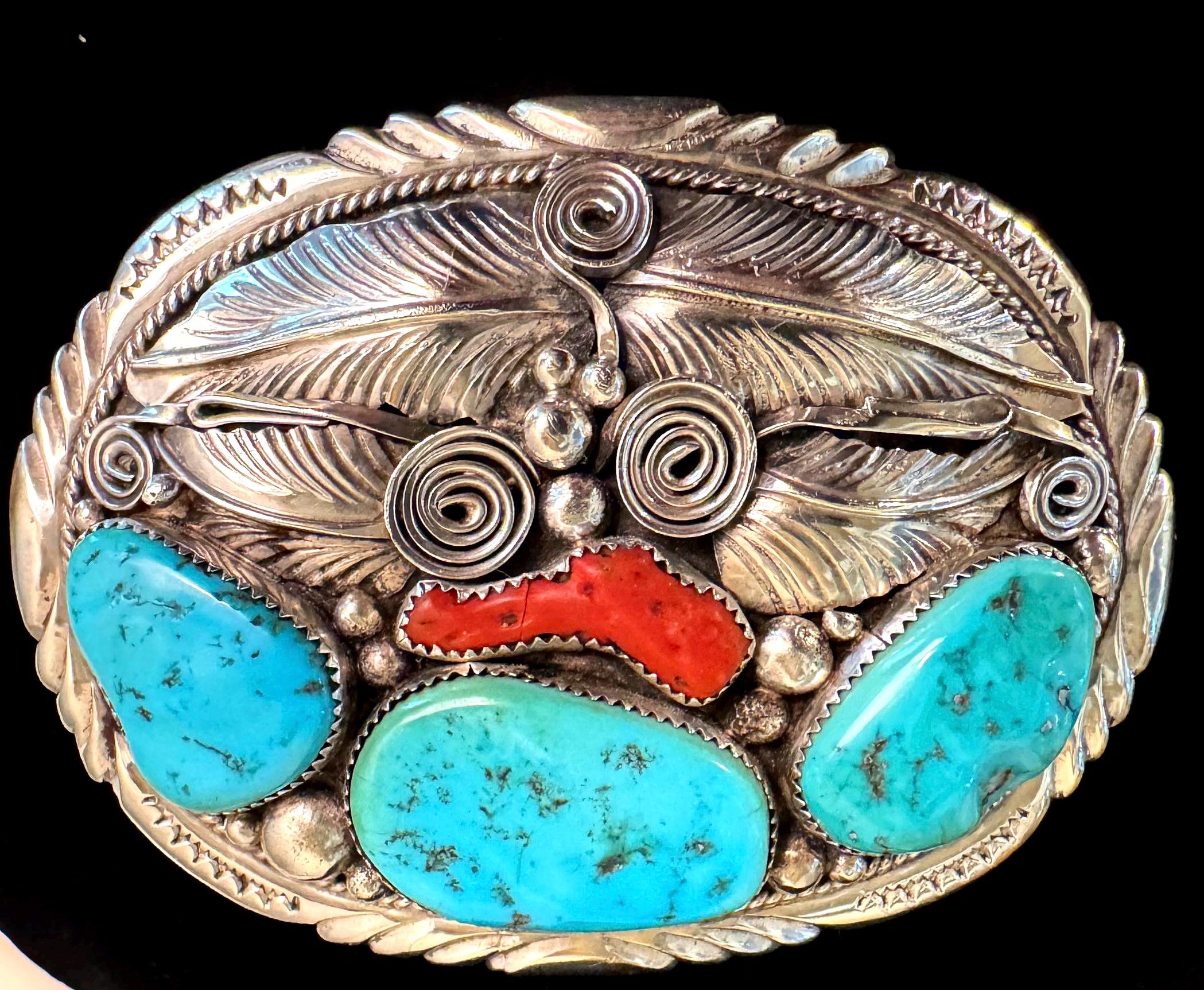 Antique‎ Navajo Sterling Silver Turquoise  Concho Belt Wayne Etsitty Selling Native American Jewelry: Vintage Concho Pin and Cuff main image 3