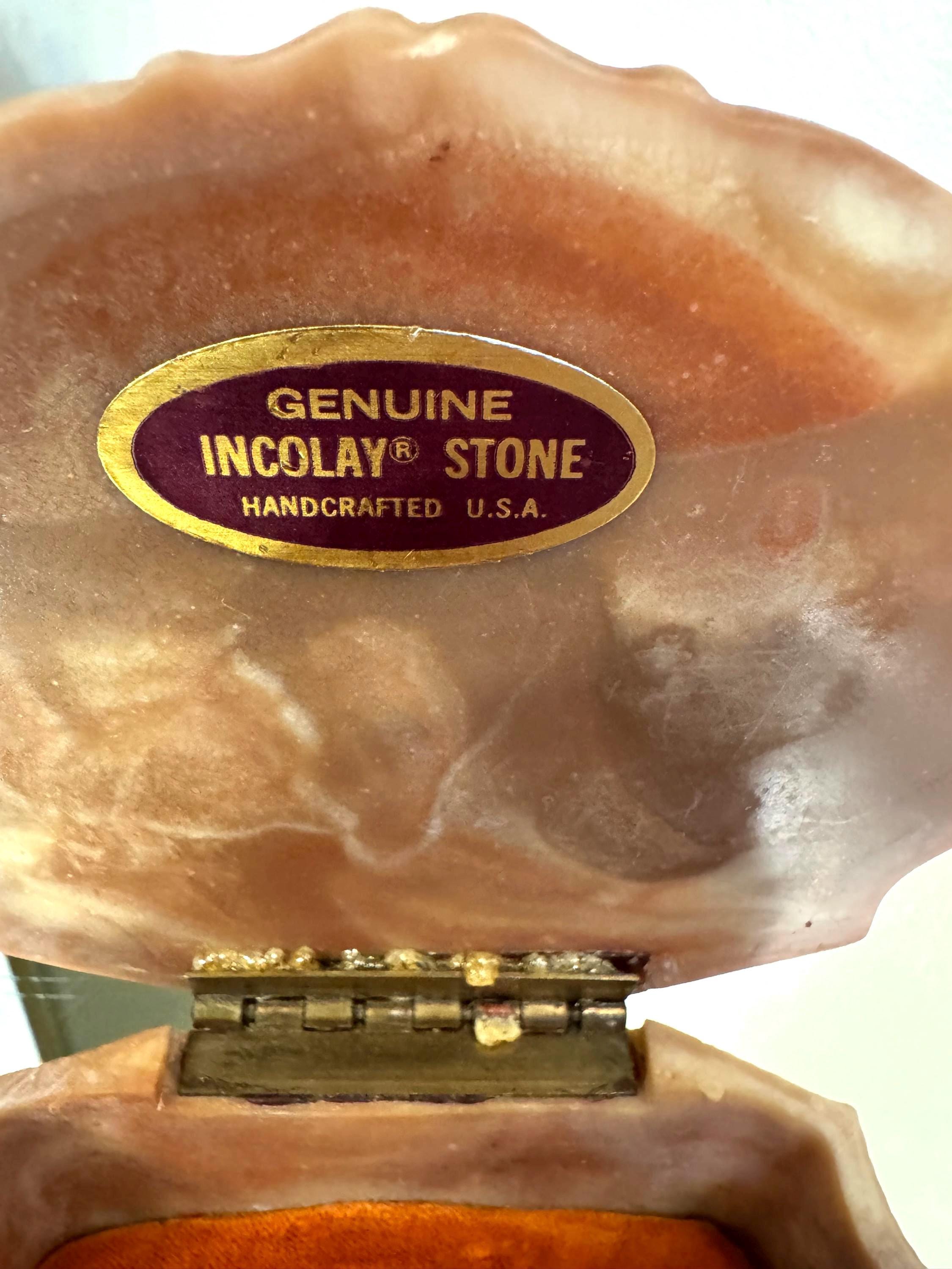 Vintage Incolay Stone Jewelry Box Handcrafted USA Pink Marble Trinket ...