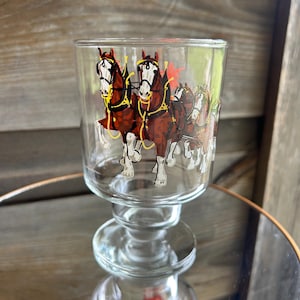 Budweiser Clydesdale Beer Mug & Footed Goblet Vibrage Anheuser -Busch Collectible Glassware-Clydesdale Team Parade Design