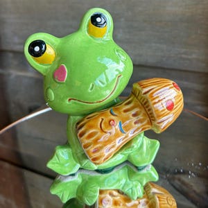 Vintage Frog Mushroom Salt Pepper Shakers - 1970’s Ceramic Whimsical Set