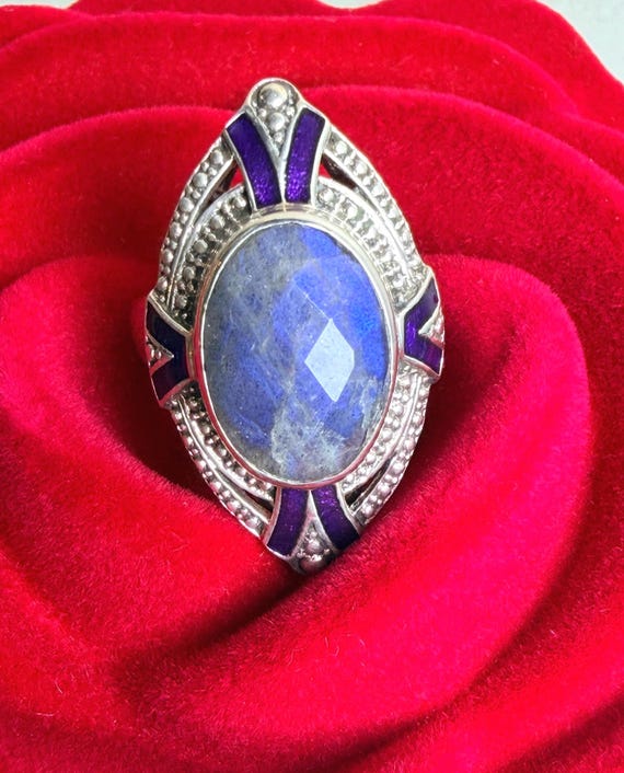 Sterling Silver Labradorite Statement Ring Purple… - image 10