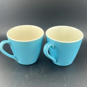 Vintage Coffee-Tea-Mug-Cups Blue with White Interior Unbranded Set of 2.