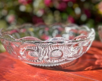 Pair of Vintage Pressed Glass Bowls | Scalloped Rim with Optic Coin Detail | 7” American Glass
