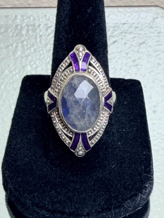 Sterling Silver Labradorite Statement Ring Purple… - image 1