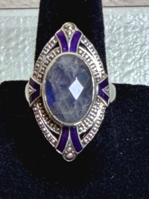 Sterling Silver Labradorite Statement Ring Purple… - image 2