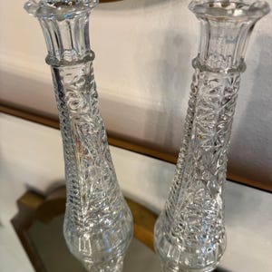 Vintage Anchor Hocking Pressed Glass Candle Holders-Bud Vase Style Taper Holders Set of 2