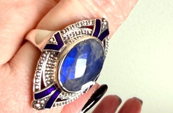 Sterling Silver Labradorite Statement Ring Purple… - image 4