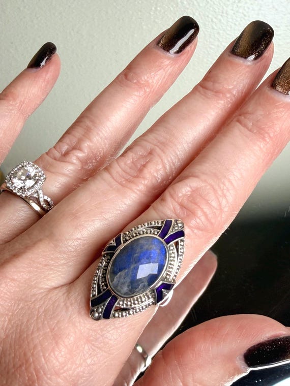 Sterling Silver Labradorite Statement Ring Purple… - image 9