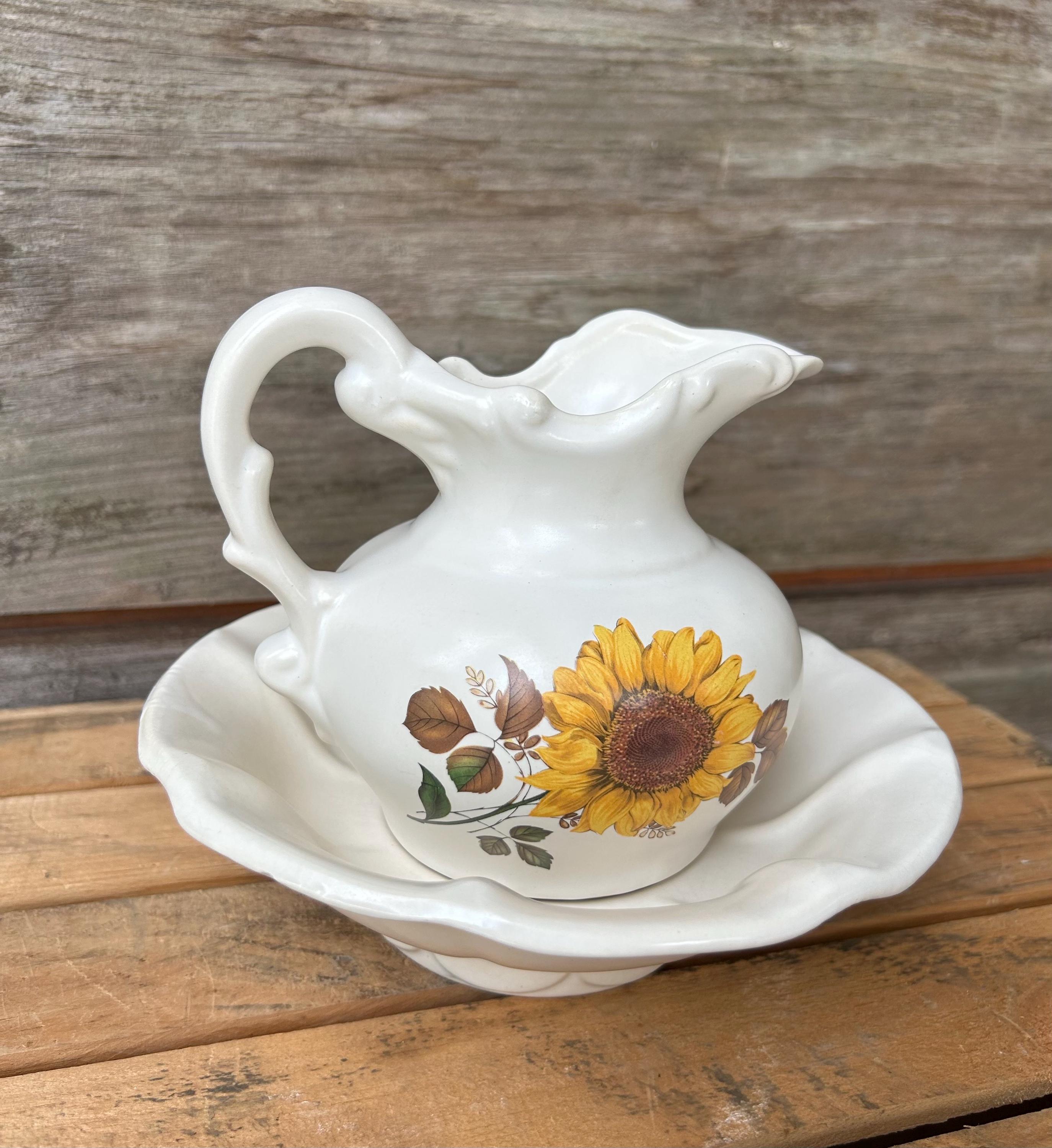 【希少品】McCoy　マッコイ　ビンテージ　花瓶　USA　コレクション Vintage Mccoy Sunflower Pitcher and Bowl Set: 1970s USA Pottery