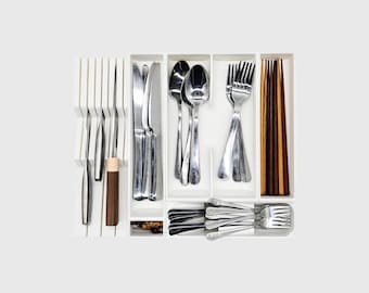 Custom Fit Modular Küchen Schublade Organizer mit Messerblock | Individuelles Besteckfach | Mehrere Farben