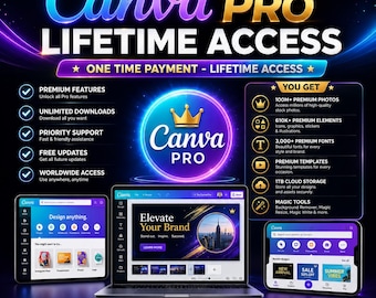 Canva Pro Account Lifetime Access, 400,000+ Premium Templates, Full Private Account on your email, Premium Subscription, Digital Download