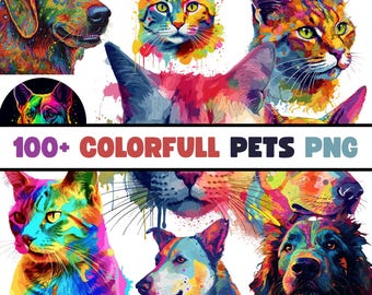 Rainbow Dog and Cat Clipart: Colorful PNG Graphics for Commercial Use