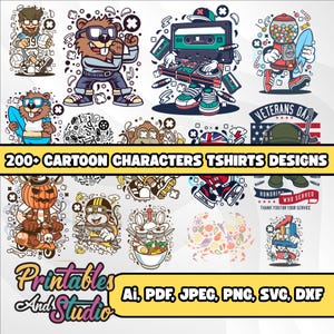 Cartoon T-Shirt SVG Bundle: 200+ Clipart Designs (Digital Download