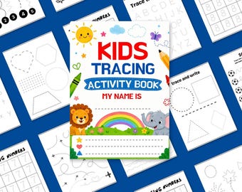 Kids Tracing Activity Book Printable 26 Pages, Trace Letters Numbers Shapes, Preschool Kindergarten Worksheet PDF, Instant Download