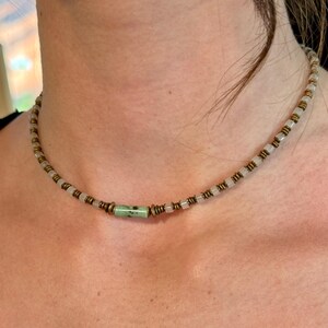 African Turquoise & White Agate Heishi Bead Choker Necklace! Art Deco Boho Minimalist. Adjustable Length. Layer it! Lifetime Repairs!