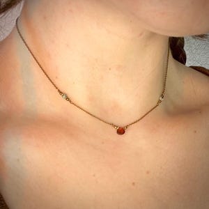 Micro Dainty Garnet & African Turquoise Art Deco Boho Choker Necklace. Antiqued Brass. Adjustable Length! Lifetime Repairs! Layer it!