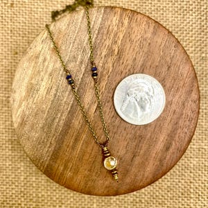 Art Deco Boho Ultra Dainty Gold Rutilated Quartz & Lapis Lazuli Choker Necklace. Antiqued Brass. Adjustable Length! Lifetime Repairs!