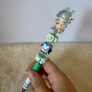 Handmade Touchscreen Ballpoint Pen with Hand-Painted Bead & Mini Figure – Kawaii Stationery Gift – Collectible Art Pen – Unique Desk Accesso