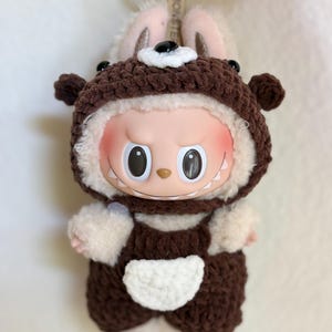 Adorable Handmade Crochet LABUBU Bear Outfit - Hat & Overalls Set